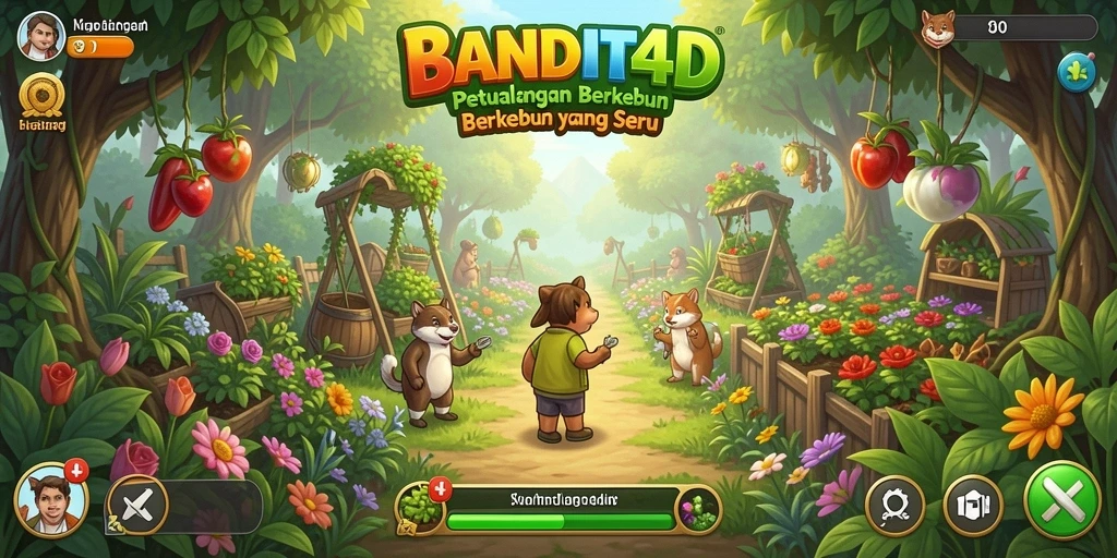 Screenshot gameplay BANDIT4D menunjukkan petualangan berkebun yang seru.