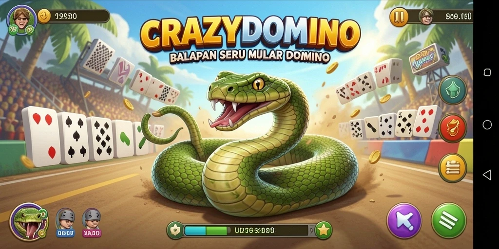 Gameplay menarik CRAZYDOMINO dengan balapan cepat menggunakan kendaraan unik.