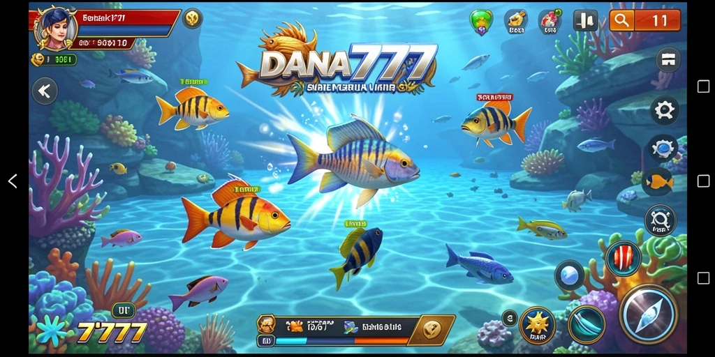 Tampilan seru gameplay DANA777 saat menangkap ikan besar.