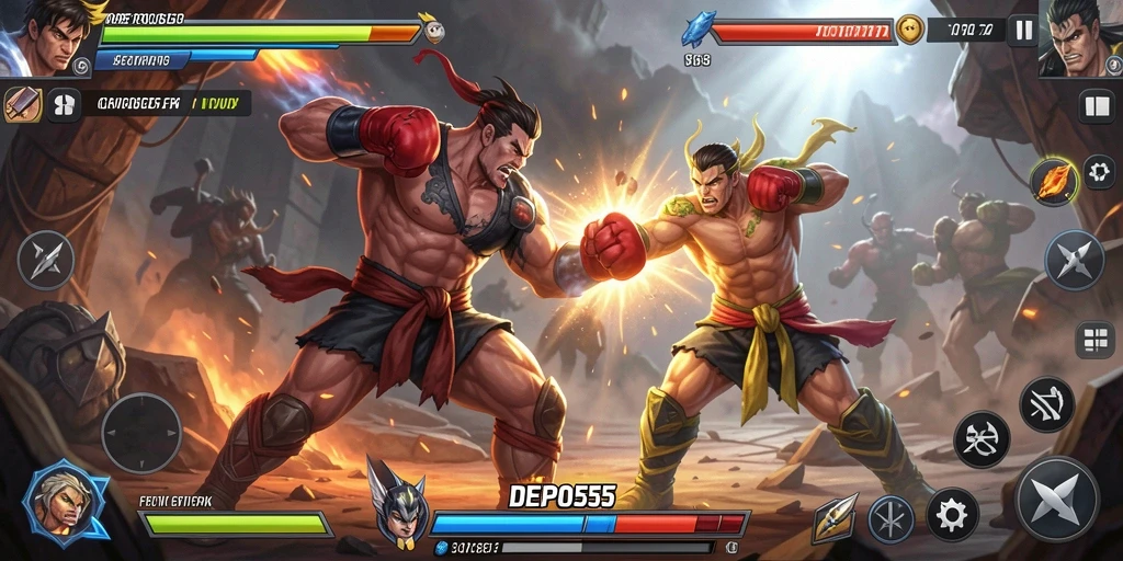 Tampilan seru gameplay Fighting DEPO555 dengan pertarungan sengit.