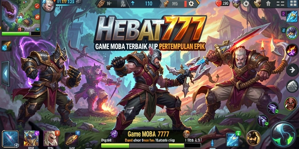 Tangkapan layar utama HEBAT777 menampilkan pertempuran seru di arena MOBA.
