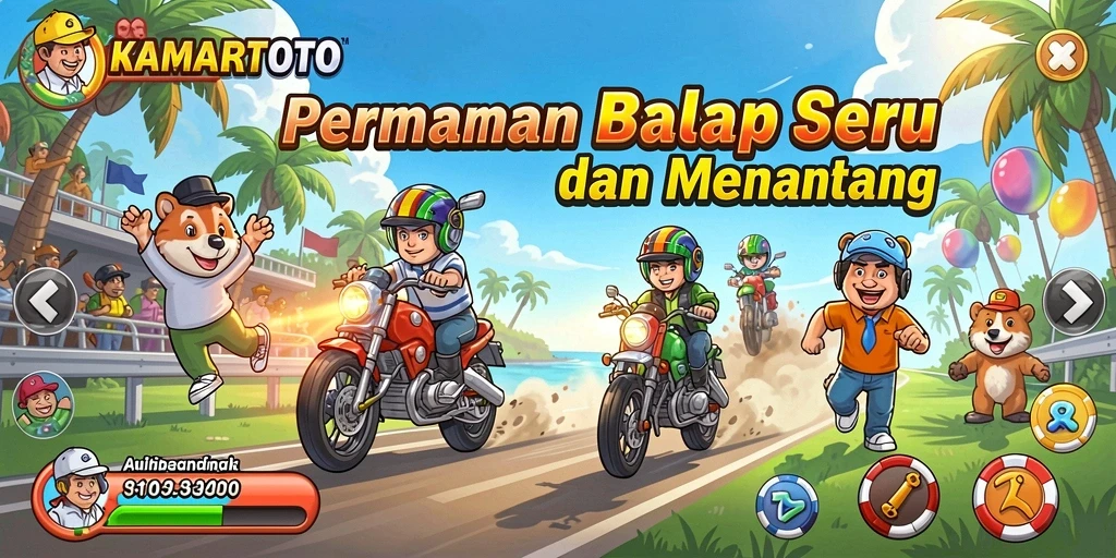 Tampilan gameplay balapan seru di KAMARTOTO dengan grafis yang memukau.