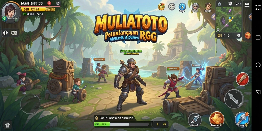 Tampilan gameplay MULIATOTO yang menonjolkan pertarungan seru dan karakter unik.