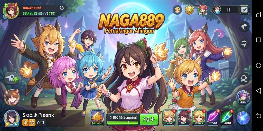 Screenshot utama NAGA889 menampilkan karakter anime dalam pertempuran epik.