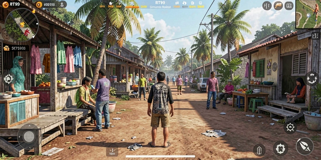 Screenshot dari gameplay <strong>RT99</strong> yang menampilkan aktivitas sehari-hari.