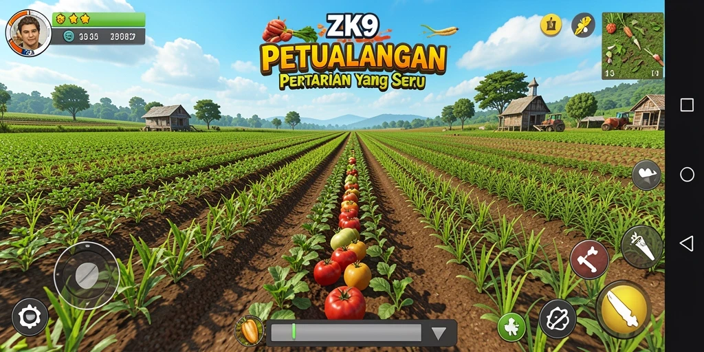 Gameplay ZK9 yang menarik dengan ladang yang subur.
